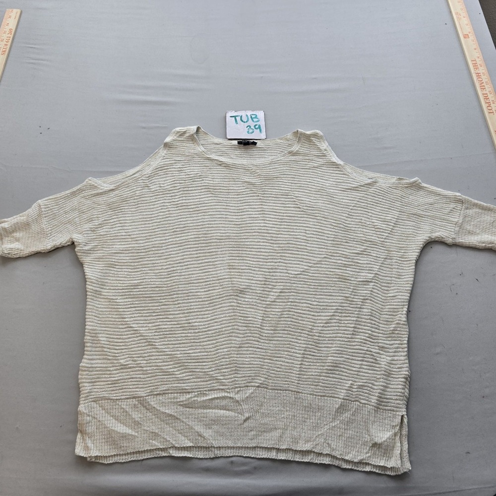 Apt. 9 Womens Cream Cold Shoulder Knit Top Short Sleeve Metallic Ribbed Size M